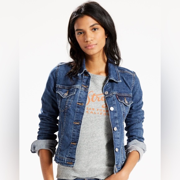 Levi’s Original Trucker Denim Medium Wash Jacket Size Women’s 3X Plus Stretch - Picture 1 of 6